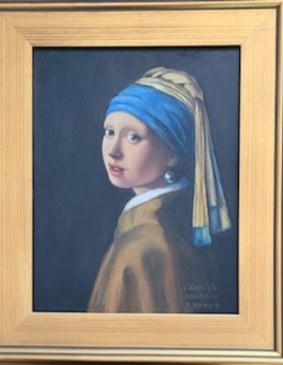 Lynne Randolph, "Girl with a Pearl Earring", (after J. Vermeer), Oil, 16 x 19, $650