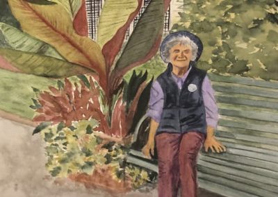 Penny Carrier, "Gardener at Green Animals", 7" x 7", watercolor, $125