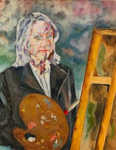 Kathleen M. Tirrell, "Self Portrait After Cezanne", oil, $350, Portsmouth Arts Guild