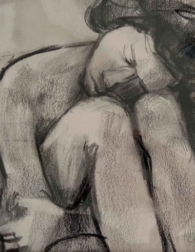 Faces, Lisa Bliss, "Sitting Figure", charcoal, $400, Portsmouth Arts Guild