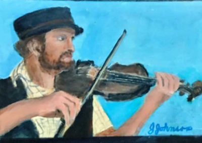 Jacqueline Johnson, "The Fiddler", 9 x 12 acrylic, $125, Portsmouth Arts Guild