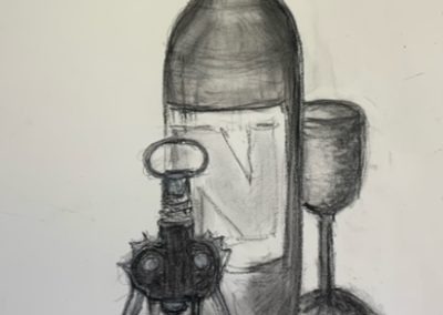 Portsmouth Arts Guild, Susan Graham, "Wine Opener", 11 x 14 matted, charcoal on paper, $75