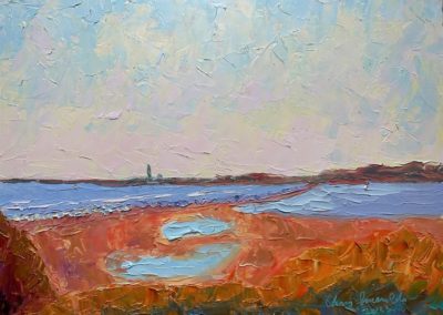 Christopher Smeraldi, "Pilgrim Lake and the Bay from High Head", Oil, $350