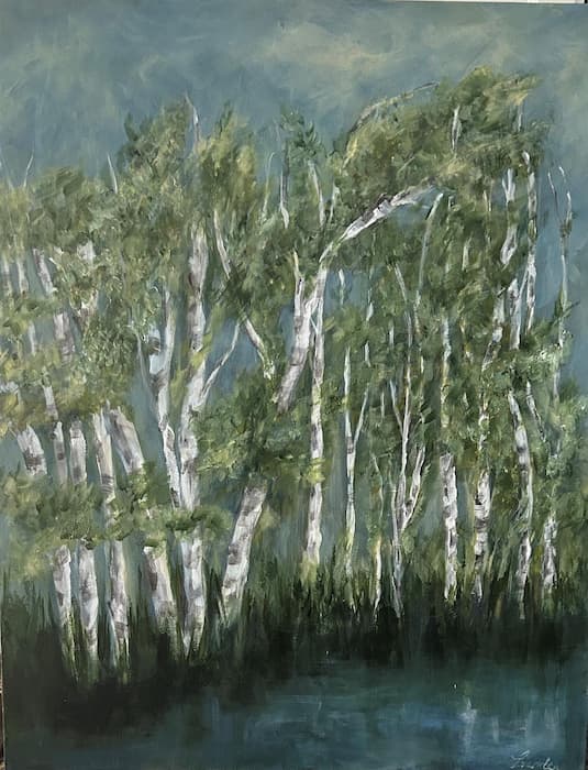 Jane Lavender, "Birches", Acrylic, $300