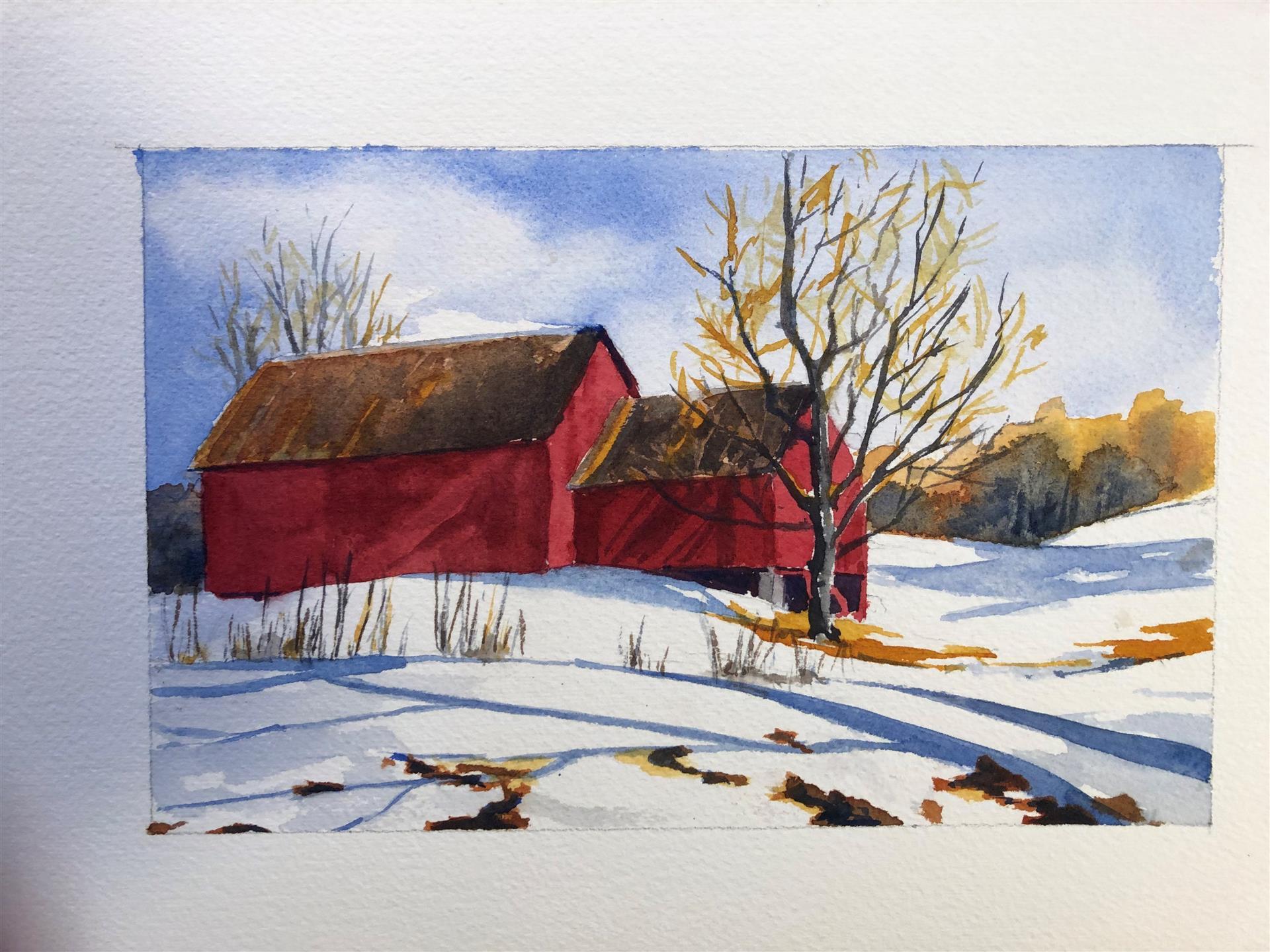 SOLD Gwen Fuller, "Shadows on Snow", Watercolor, $200