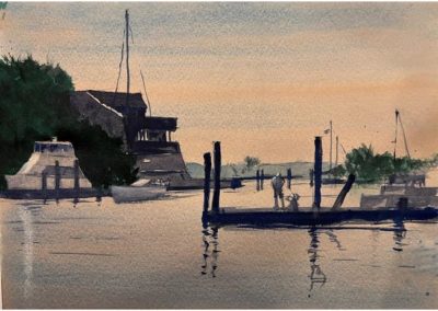 Portsmouth Arts Guild, Members Show 2024, Gary Graham, "Pawtuxet Harbor", Watercolor, $400