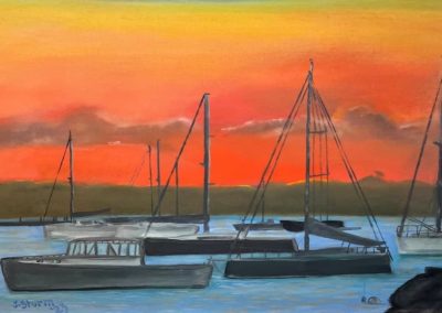 Portsmouth Arts Guild, Members Show 2024, Joseph Sturm, "Harbor Boats at Sunset", Oil, $100