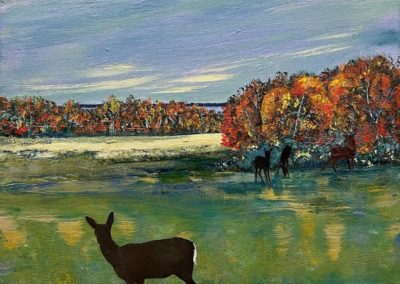 Portsmouth Arts Guild, Members Show 2024, Mandy Howe, "Aquidneck Land Trust - Deer in Field on Wapping Road", Acrylic, $350