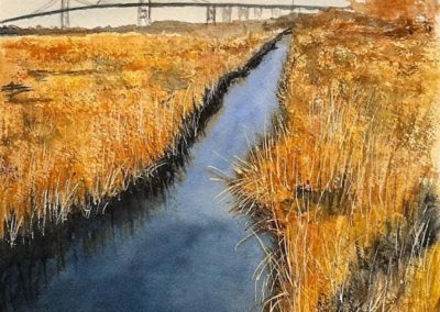 Portsmouth Arts Guild, Members Show 2024, Penny Carrier, " Bristol Ferry Marshes", Watercolor, $350