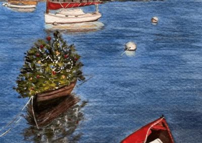 Portsmouth Arts Guild, Members Show 2024,Penny Carrier, "Christmas in Nantucket", Watercolor, $350