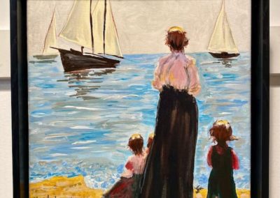 Portsmouth Arts Guild, Members Show 2024, William Chip Leakas, "Victorian Lady and Two Children Watching Sailboats from the Shore", Acrylic, $125