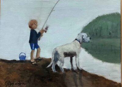 Jaqueline Johnson, "Boy Fishing with His Best Friend", acrylic, $200, Portsmouth Arts Guild