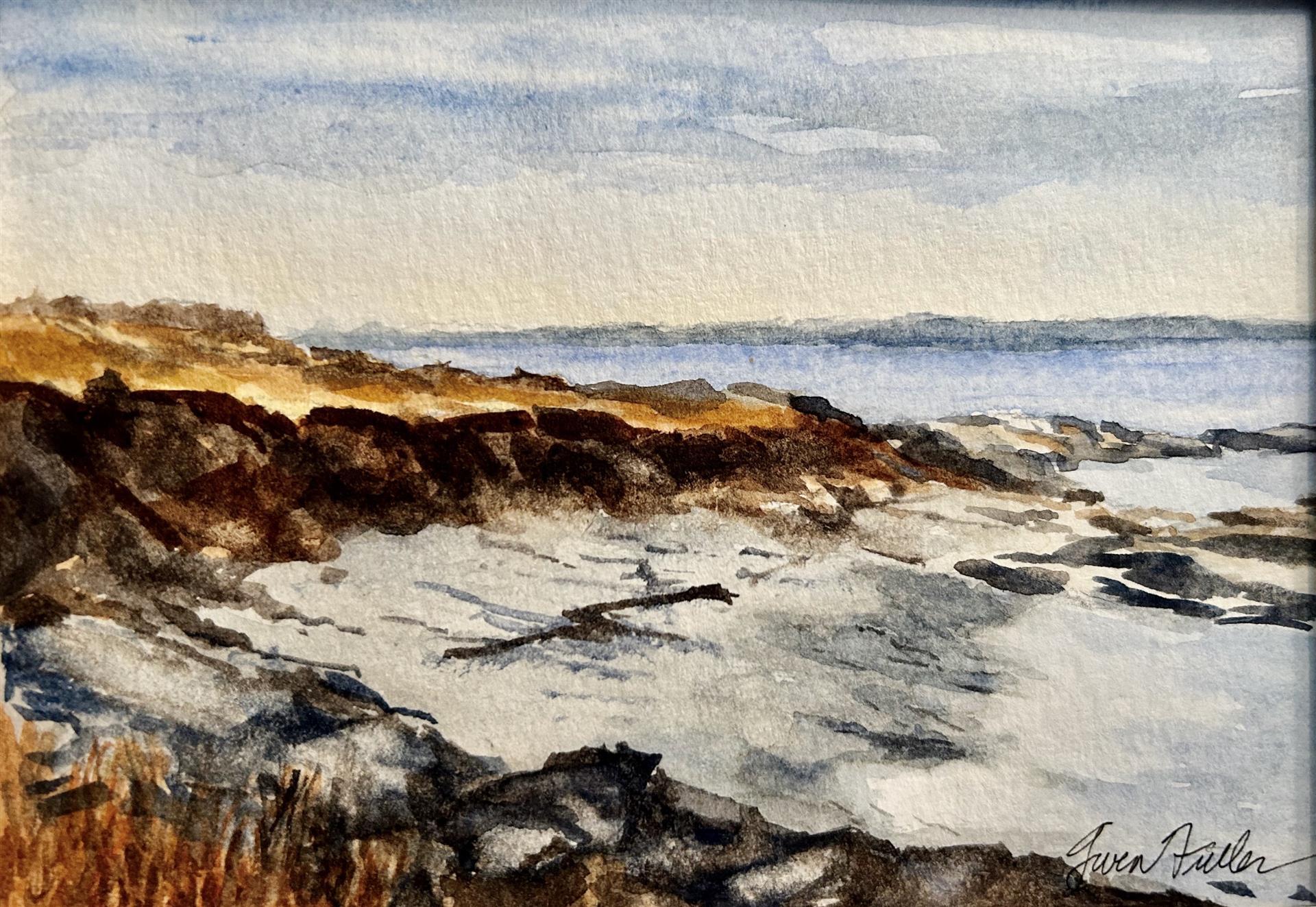 PAG, The Great Outdoors, Gwen Fuller, "Winter Beach", Watercolor, $350