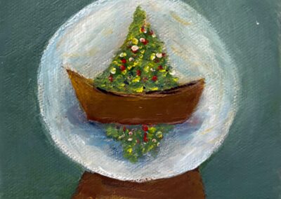 Jane Lavender, Snow Globe Christmas Tree, Acrylic, $50