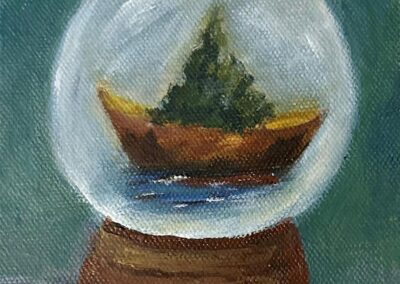 Jane Lavender, Snow Globe - Tree in Boat, Acrylic, $50