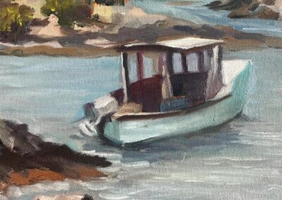 Jill A Armstrong, Green Bridge Boat, Oil, $300